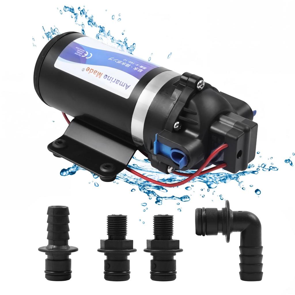 DC 12V Water Supply and Drainage Pump, 160 PSI, 6 L/min, Self-Priming Water Pump, Diaphragm Pump, Built-in Automatic Pressure Switch, for Campervans,