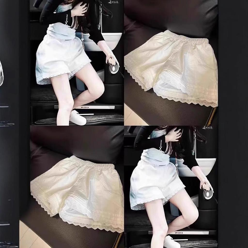 Женские белые шорты А-силуэта с кружевной отделкой - Летние свободные, универсальные, повседневные брюки с широкими штанинами