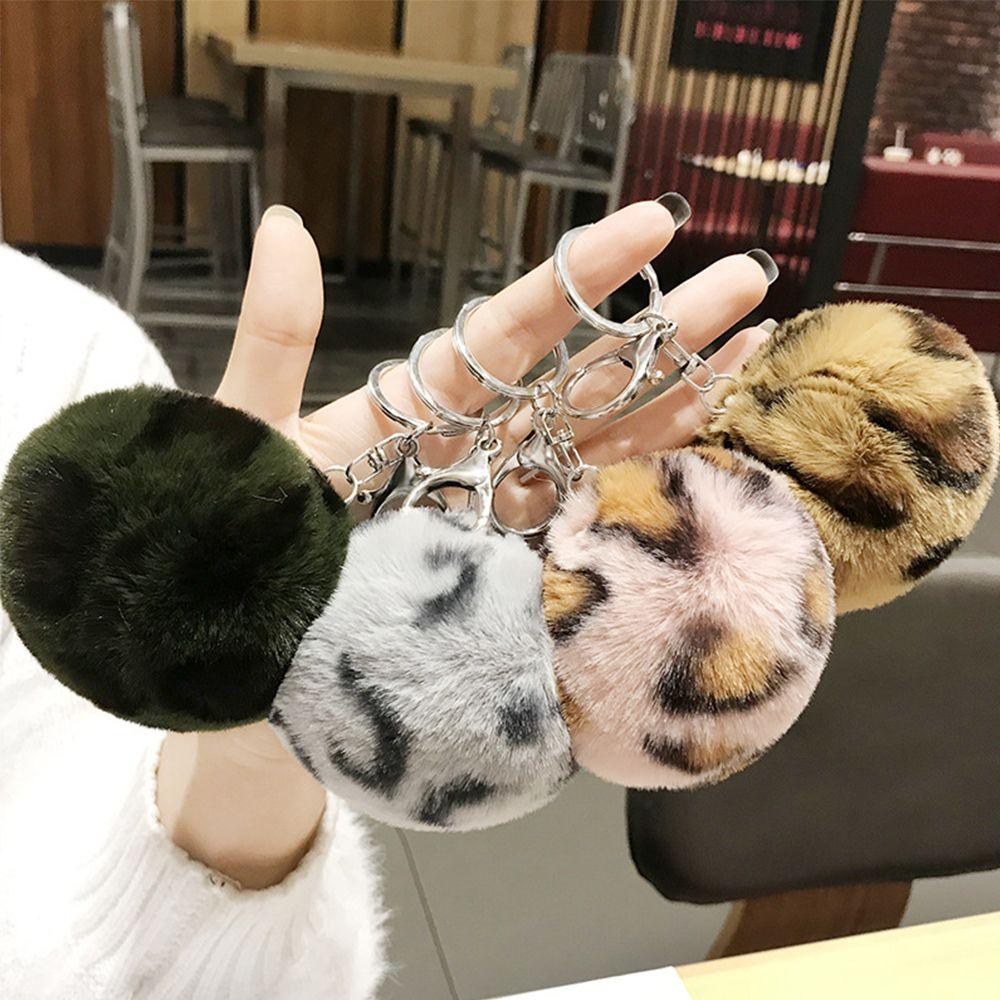 Car Accessories Pendant Heart Round Ball Leopard Plush Fur Ball Key Chains Key Ring Plush Keychain