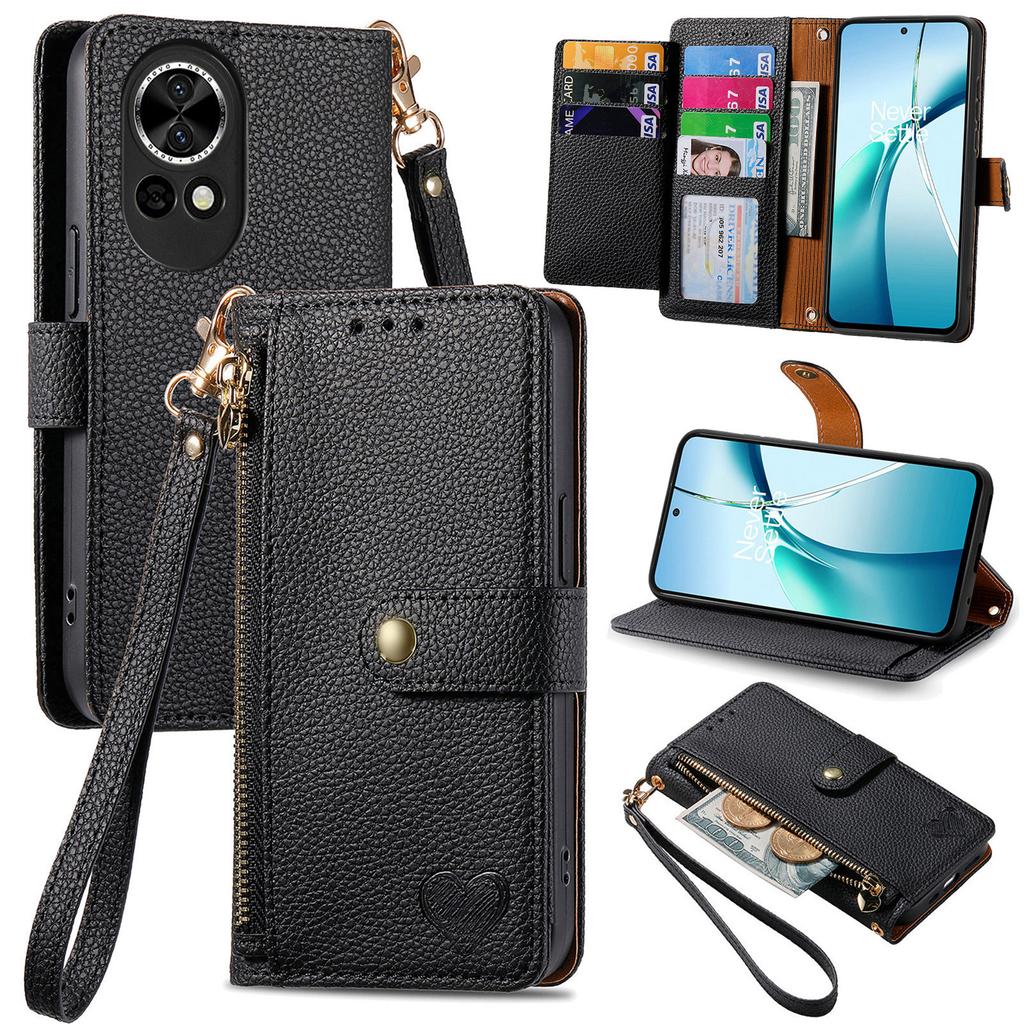 For Huawei nova 13 5G Case RFID Blocking Zipper Pocket Leather Wallet Phone Cover with Strap