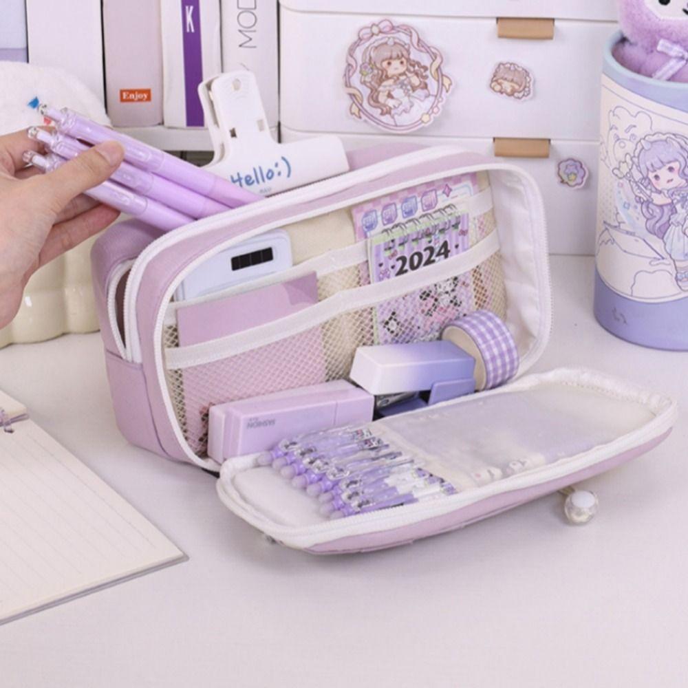 Flip Style Cute Pencil Pouch Large Capacity Gel Pen Organizer Simple Student Pencil Case Gift