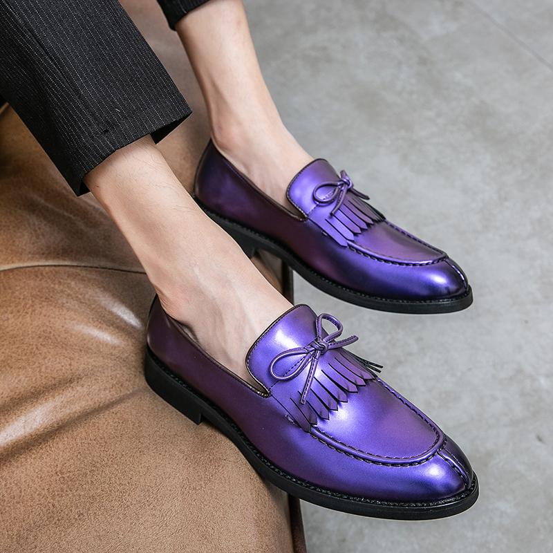Men Loafers Nobility Shoes Retro Tassels Formal Business Purple Wedding Dress Prom Blazers Green Tuxedo Party Shoes Plus Size