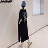 Women 2023 New Summer Style Dress Solid Letter Printing Elegant Long Dress Loose Dress O-Neck Dresses