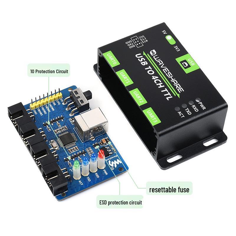 USB to 4-Way TTL/UART Serial Converter Module with Aluminum Alloy Casing, Compatible with Windows 8/10/Linux