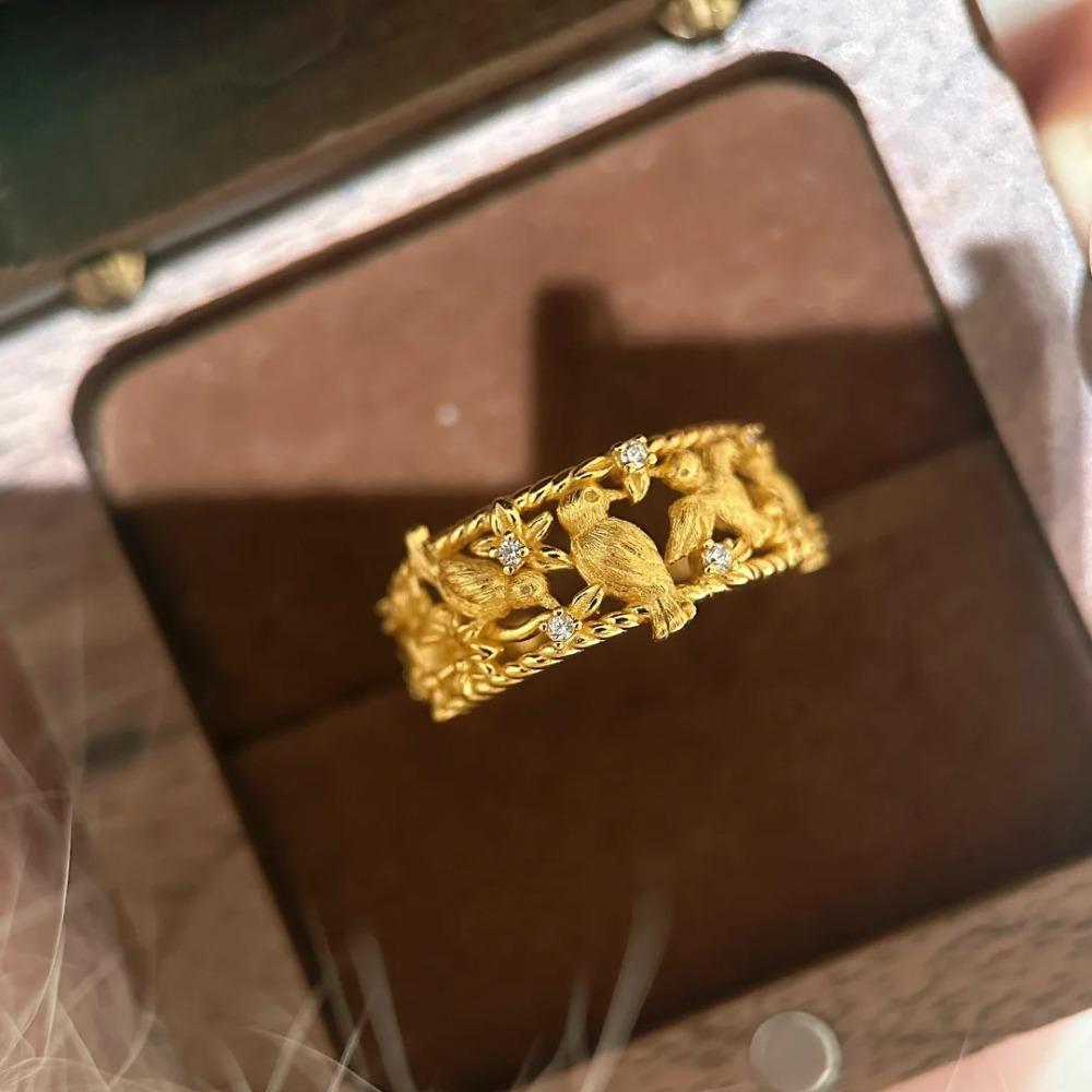 Open Ring Chinese Style Magpie on Plum Blossom Elegant Diamond Women Ring Luxury Fashion Jewelry