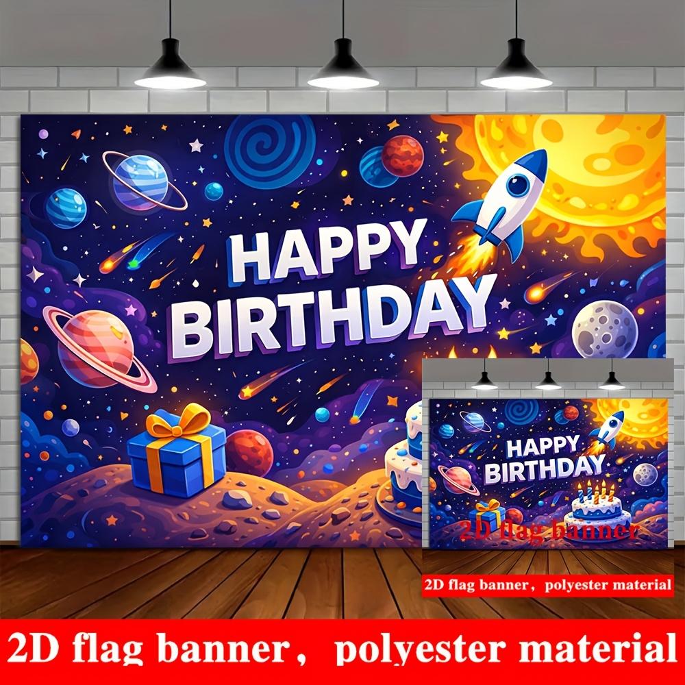 Space Stars Birthday Banner Backdrop Planets Rocket Meteor Gift Box Cake