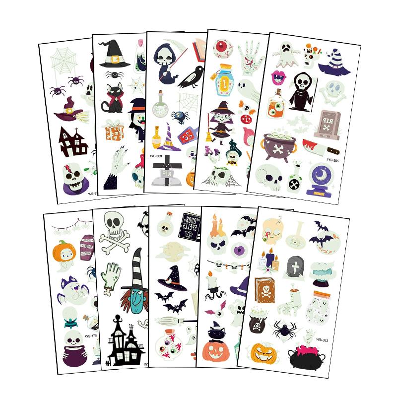 10Sheets Luminous Halloween Tattoo Stickers Ghost Pumpkin Kids Adults Halloween Party Decoration Glow In The Dark Supplies Gifts