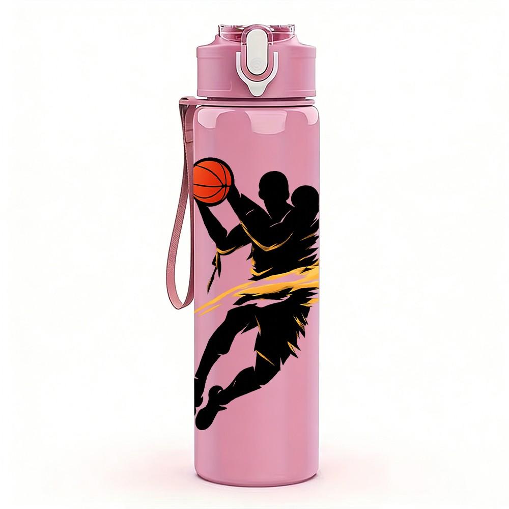 1PC Basketball Player Silhouette 750ml Color Plastic Sports Water Bottle Leakproof Flip Straw Lid Suitable for Sports Office Home Use