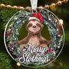 Animal Christmas Ornament 2D Flat Acrylic Ornament Cartoon Santa Hat Animal Hanging Decoration for Christmas Tree Mantel