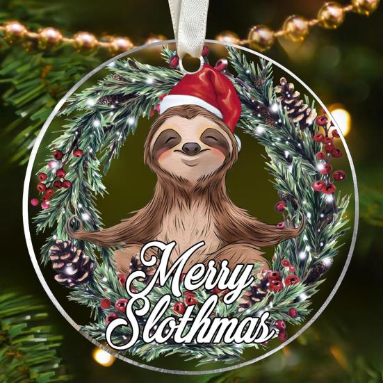 Animal Christmas Ornament 2D Flat Acrylic Ornament Cartoon Santa Hat Animal Hanging Decoration for Christmas Tree Mantel