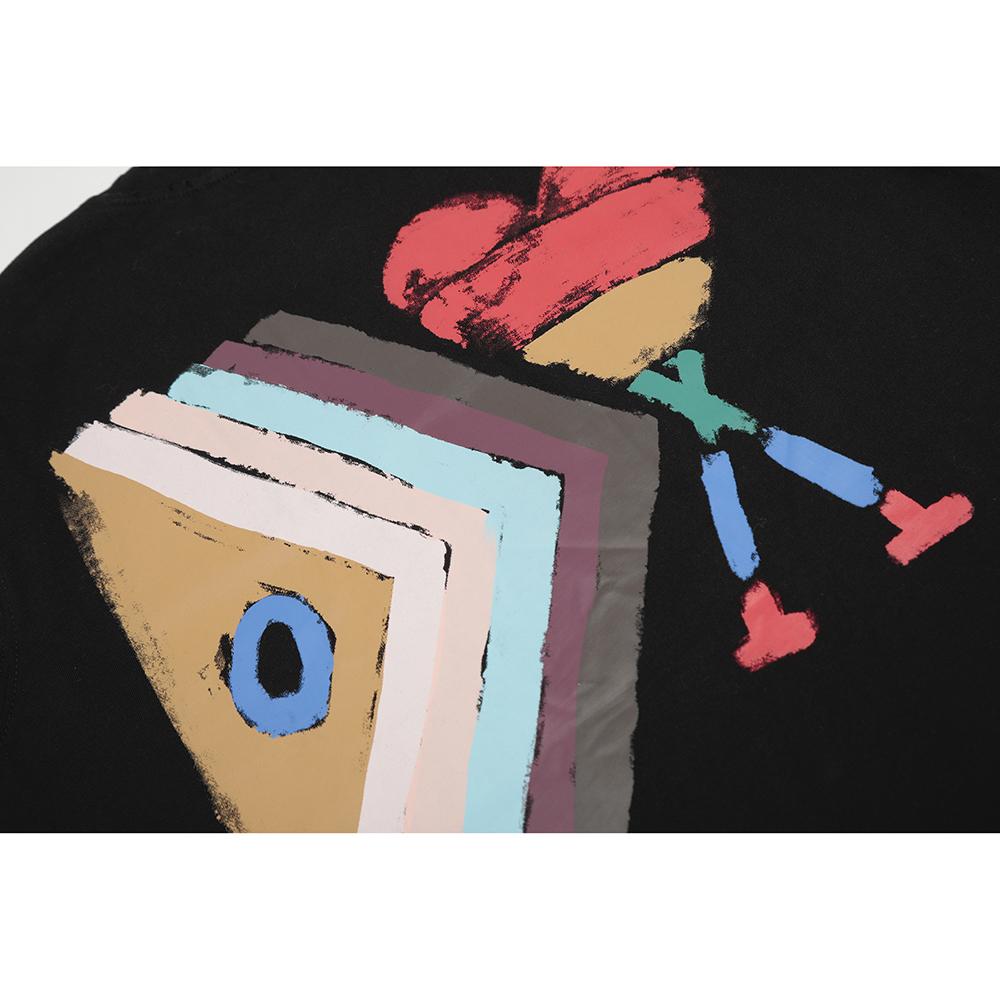 AMI 2025 Лето Новая Свободная Большого Размера Мужская Футболка из Чистого Хлопка с Принтом