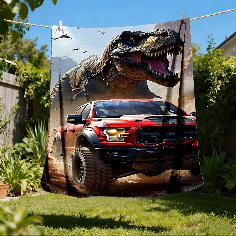1pc Dinosaur Adventure Outdoor Flannel Blanket , Machine Washable Perfect Gift for Birthday , Holiday Travel Accessory , Durable Material