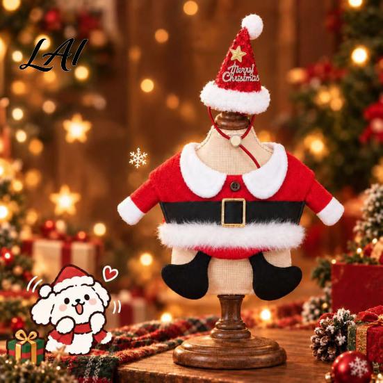 Funny Pet Christmas Costume Santa Set Dog Cat Outfit Festive Neck Collar Winter Warm Coat with Matching Hat Holiday Photo Prop for Small