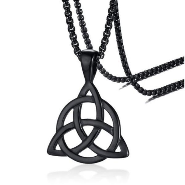 Модное мужское черное кельтское ирландское ожерелье с подвеской Triquetra Trinity Knot, ювелирные изделия