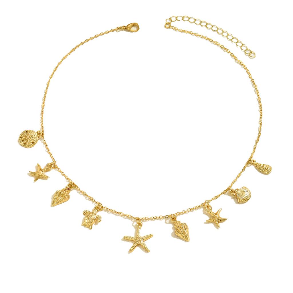 Popular Beach Wind Ladies Necklace Personalized Starfish Shell Metal Design Clavicle Chain Versatile Necklace