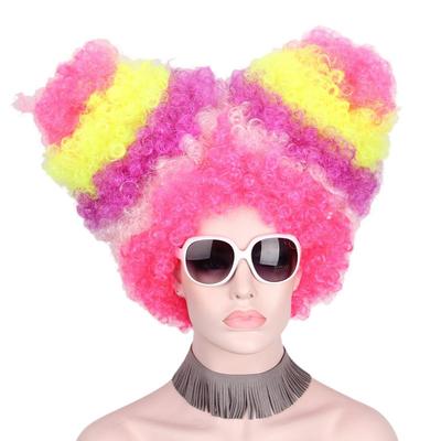 Радужный цвет Большой верх Кудрявый парик Синтетическое волокно Высокое качество для Хэллоуина Вечеринка в баре День дурака Нарядный парик