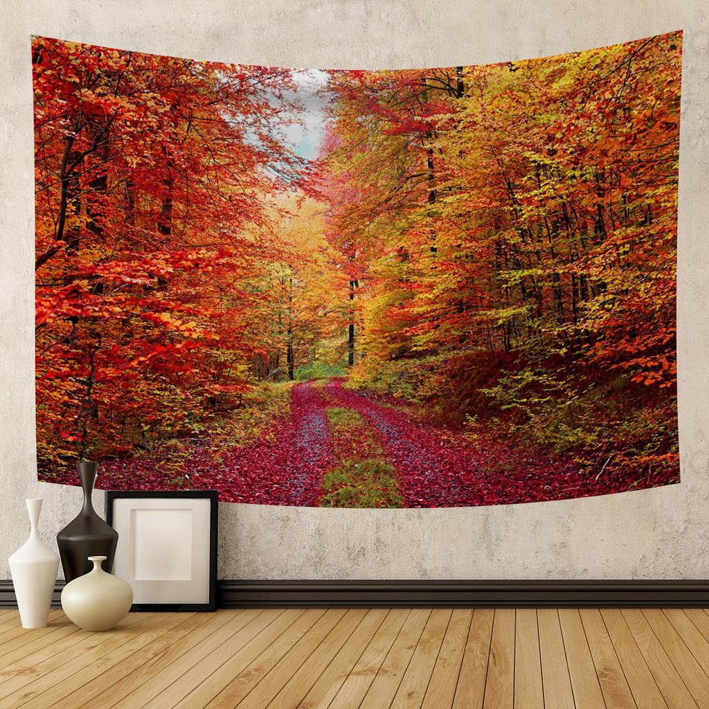 Autumn Forest Tapestry Wall Hanging Natural Fallen Leaves Landscape Hippie Tapestry Colorful Living Room Hanging Wall Tapestry