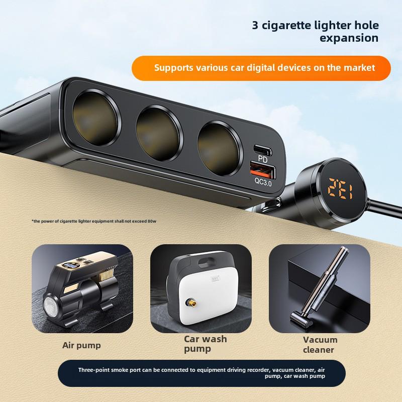 Трансграничное автомобильное зарядное устройство: Многофункциональный адаптер прикуривателя мощностью 127 Вт с интерфейсом USB3.0 и PD