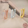 BAMOER 925 Sterling Silver Classic U-shaped Ear Buckles Earrings for Female Shining Zircon Earrings Fine Jewelry Gift