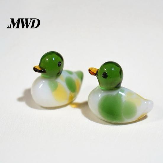 Glass Duck Figurine Green Head Figurine, Cute Mandarin Ornament for Car Interior Desk Decor, Miniature Animal Statue Home And Micro Landscape
