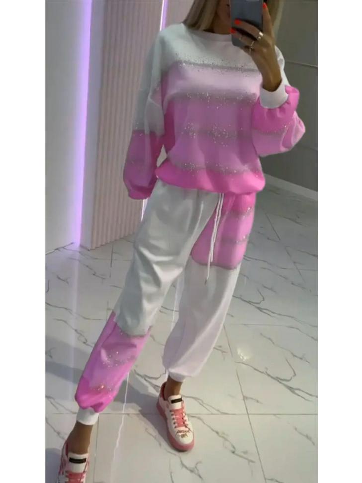 Женский повседневный комплект из топа с брызгами и полосками и брюк на кулиске - Коллекция 2025