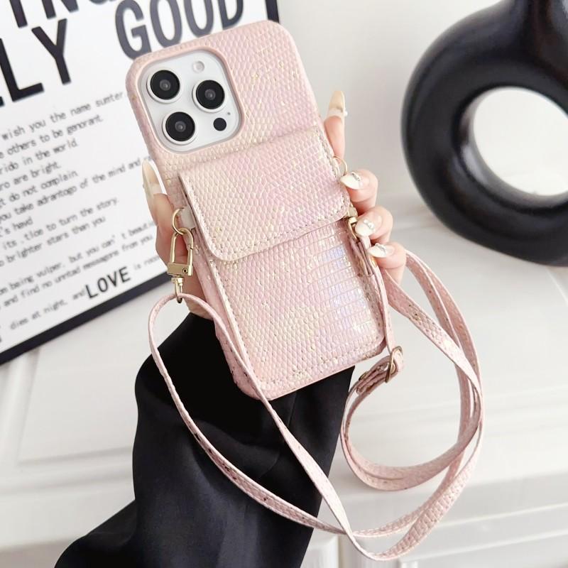 Wallet Lanyard Case for iPhone 16 15 14 Pro Max 11 12 13 15 Pro X XR XS 7 8 Plus Bag Crossbody Strap Crystal Lizard Design Cover