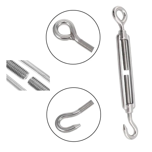 Set of 2 M5 Stainless Steel Turnbuckles, Wire Buckles, Hooks, Wire Rope Fixing Brackets, Adjustable Tension, Rust-Resistant, Durable, for Structural R