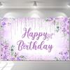 Avezano Баннер-фон С Днем Рождения для девочек, женщин, украшения для вечеринки в честь Дня Рождения, с цветочным принтом и блестками, баннер на День Рождения, товары для вечеринки (фиолетовый-6x3.6фт)