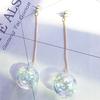 Charm Women Girls Transparent Glass Ball Pendant Long Earrings Gold Color Chain Earring Studs