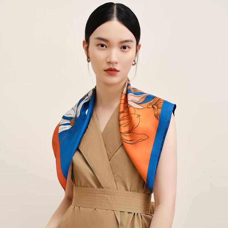 Wanshili 63cm Mulberry Silk Square Scarf for Women