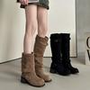 Ретро универсальные повседневные ботильоны для наслаивания, ковбойские ботинки в западном стиле, летняя мода, высокие голенища, два способа носки, замшевые женские ботинки на толстом каблуке