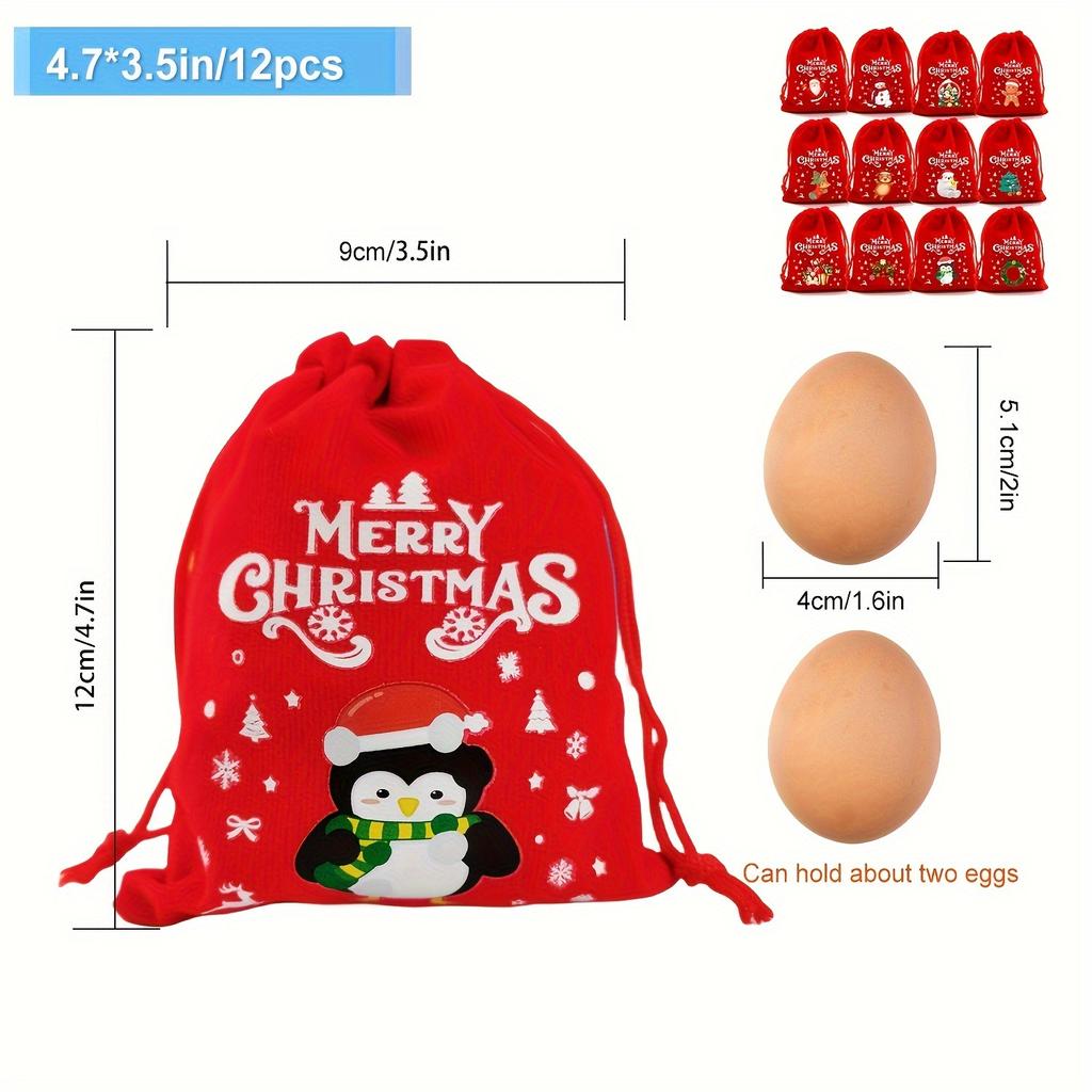 12 шт. Рождественских бархатных подарочных мешочков с завязками - идеально подходят для конфет, украшений и праздничных сувениров из ткани