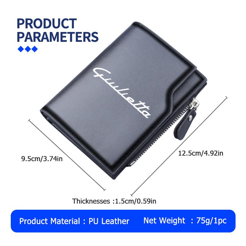 WTOM1 For Alfa Romeo Car Styling Leather Men Wallets Vintage Trifold Wallet Zip Coin Pocket Purse Giulietta 940 2010-2014 2015-2022