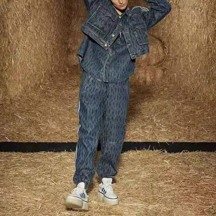 adidas Повседневные свободные джинсовые брюки Originals X Ivy Park со сплошным принтом, мужские синие брюки H61699
