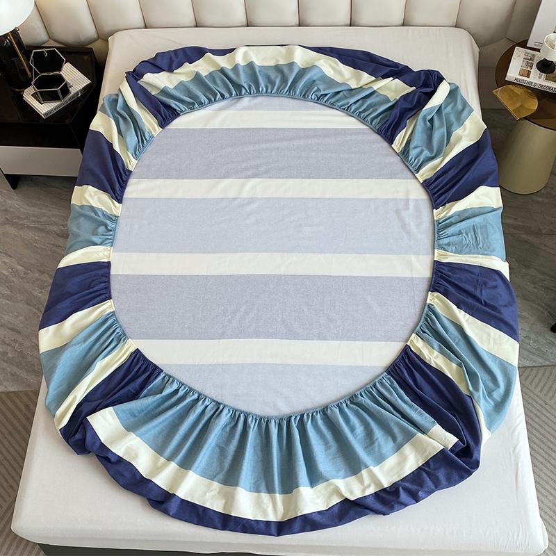 Комплект постельного белья из 3 предметов, простой, синий, в полоску, мягкий, приятный для кожи, утолщенный, 100% хлопок, эластичный, размер Queen Size