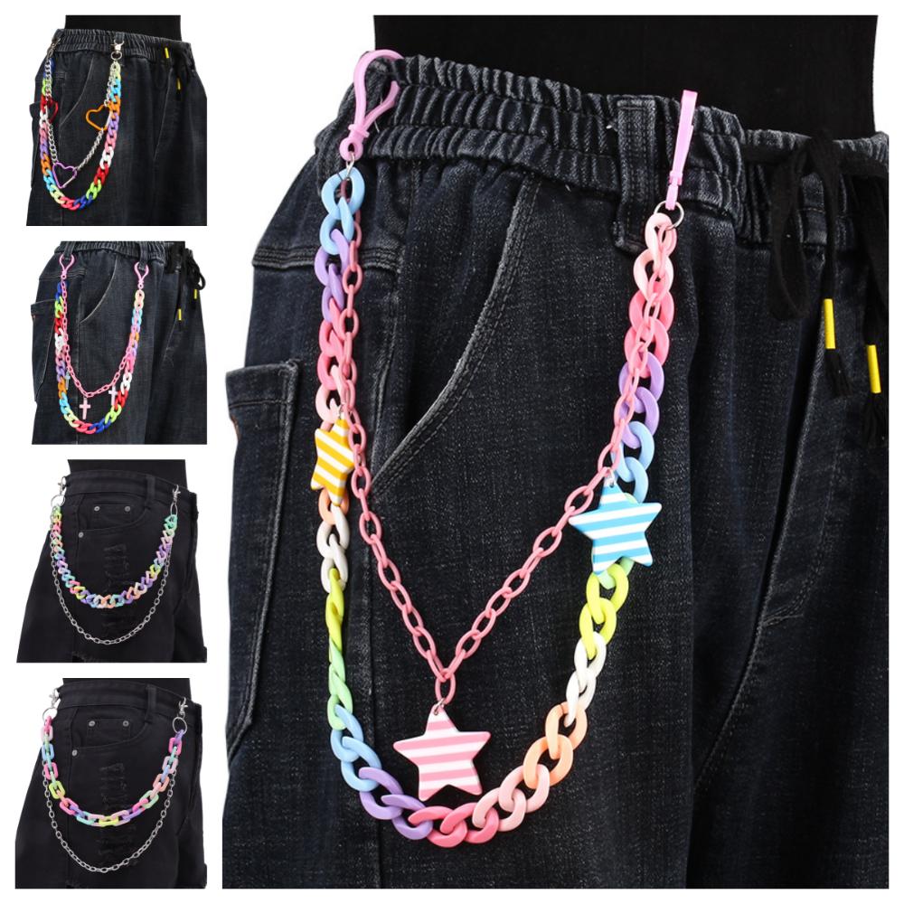 Double Layer Heart Waist Chain Rainbow Cross Pants Chain Resin Star Belt Chain Trousers