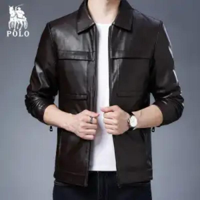 Новая кожаная куртка с карманами Мужская на молнии Приталенная с лацканами Повседневная кожаная куртка Тонкая Осенняя