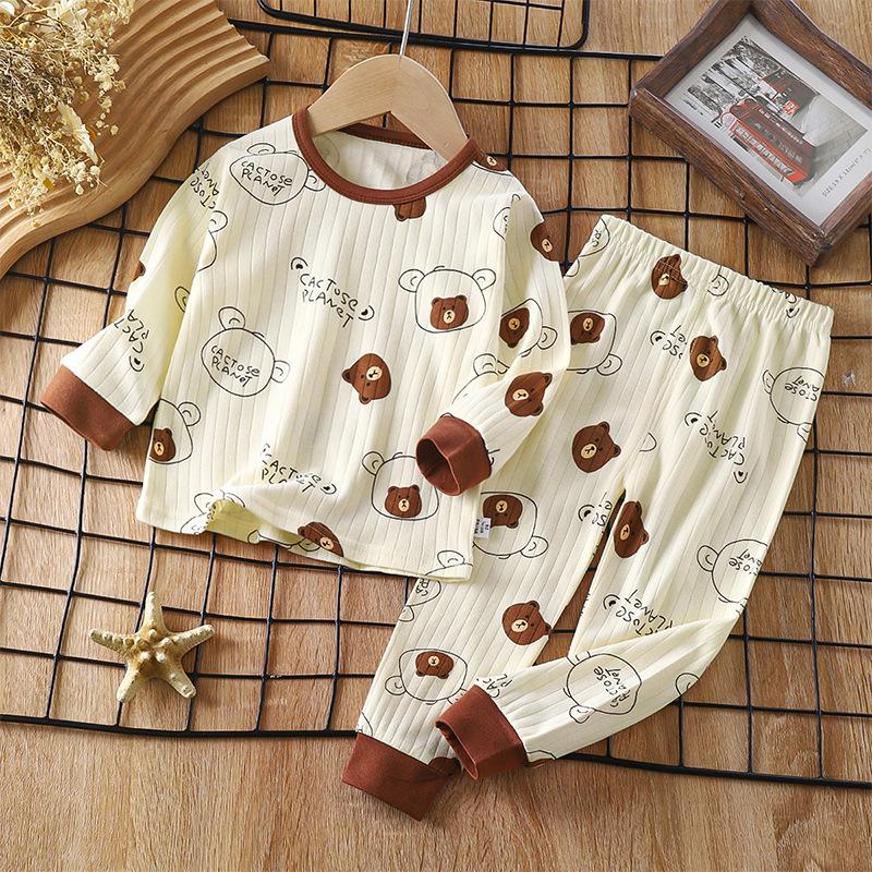 Kids Boys Girls Warm Pajamas Cute Cartoon Long Sleeve T-Shirt + Pants Toddler Baby Autumn Underwear Clothing Sets