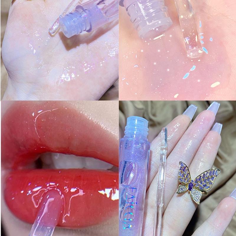 Silky Water Glide Lip Gloss Mirror Beep Lip Glaze Jelly Lip Gloss Hydrating Student Cosmetics Lip Gloss Long-lasting Waterproof Lipstick Non-stick