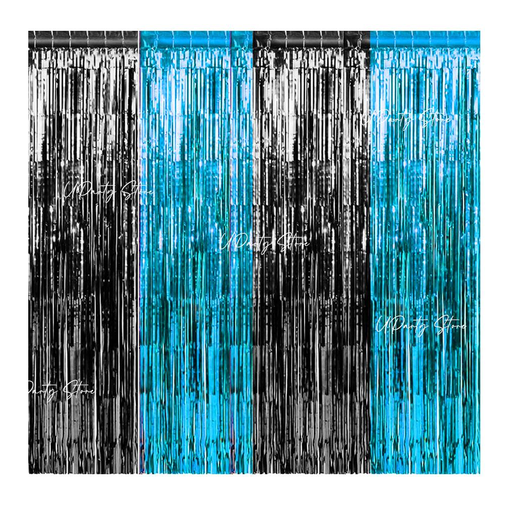 2 Packs Red Black Foil Fringe Curtains 6.56FT Black Tinsel Backdrop Shimmer Curtain for Birthday Baby Shower Race Car Party Deco 5