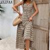 Women's Fashion Summer Spring Rhombus Print Sleeveless V-Neck High Waist Casual Dresses