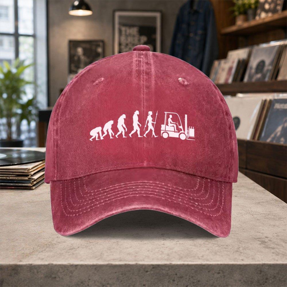 HuUnisex Evolution Forklift Washed Baseball Cap Unisex Adjustable Vintage Casual Hat for Outdoor Daily Wear
