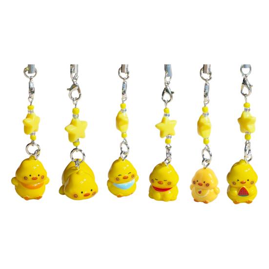 Keychain Pendant Resin Smooth Shiny Mini Size 3D Yellow Chicken Star Bead Design Keyring Bags Mobile Phone