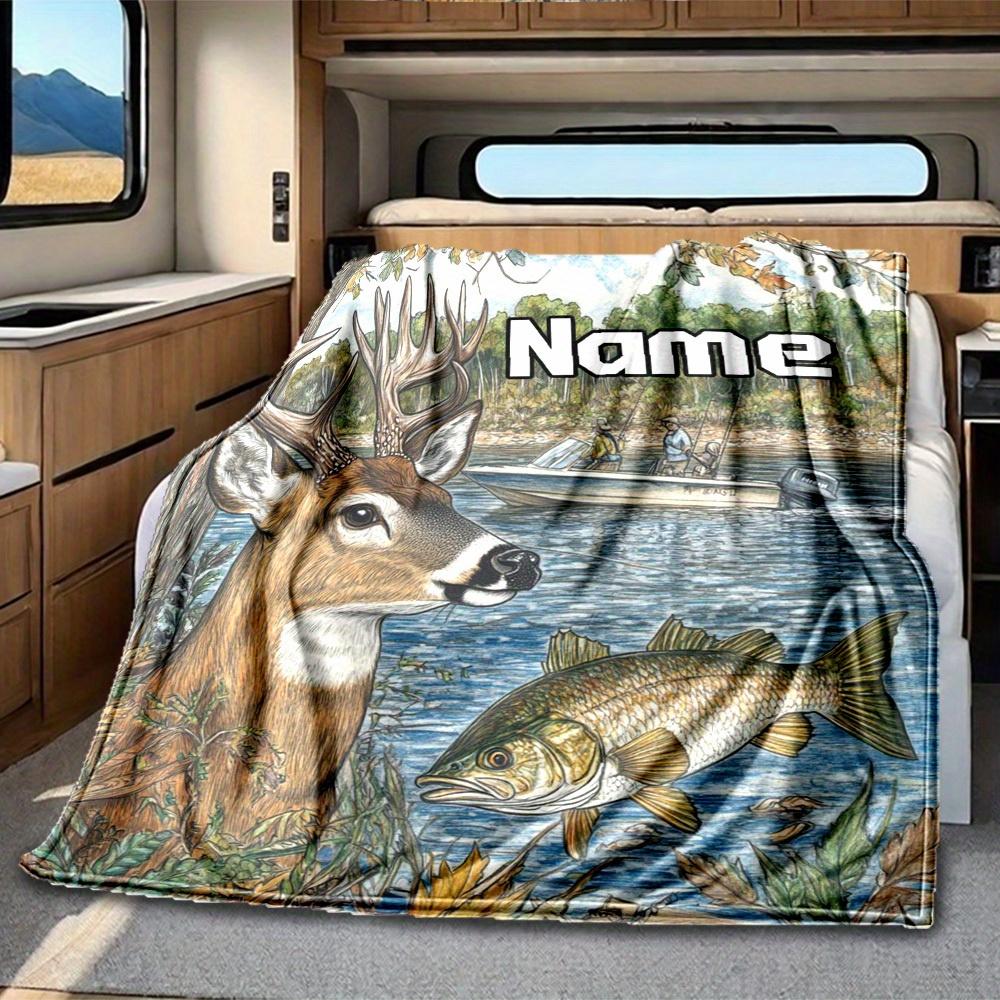 Countryside Deer And Fish Customize Your Name Rv Blanket Comfortable Soft Lightweight Allseason Multipurpose Blanket For Travel Camping Picnics Sofas