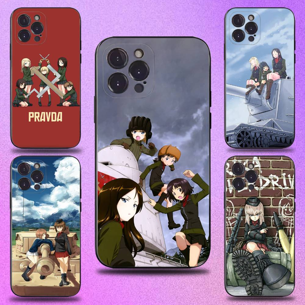 Чехол для телефона с аниме GIRLS und PANZER Для iPhone 16,15,14,13,12,11 Plus,Pro Max,XS,X,XR,SE,Mini,8,7,Мягкий силиконовый черный чехол