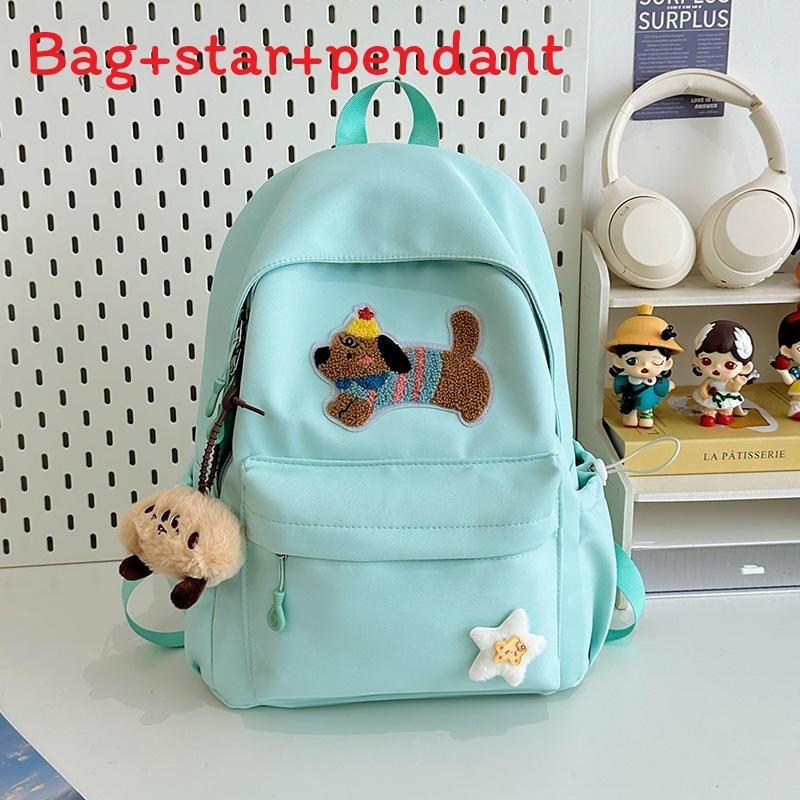 Solid Color Cute Sausage Dog Embroidery Pattern Student Backpack With Star Pendant