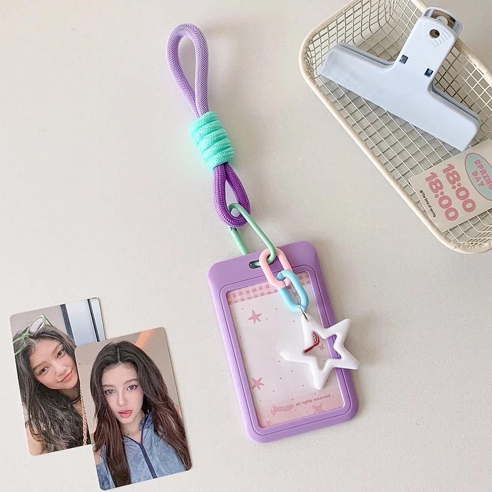 1Pc Cartoon Star Card Holder Candy Color ID Card Sleeve Keychain Hand Rope Identity Credit Cover Case Bank Bus Card Case