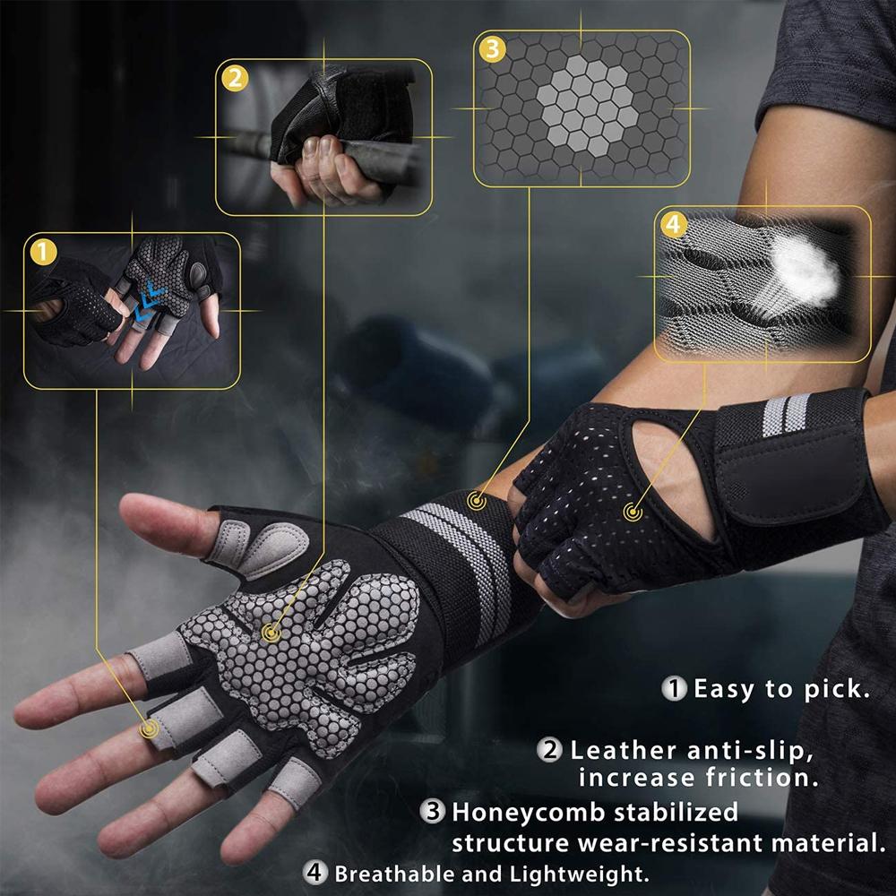 1Pair Weight Lifting Gloves Breathable Workout Gloves with Wrist Support for Gym, Exercise, Pull Ups, Full Palm Protection