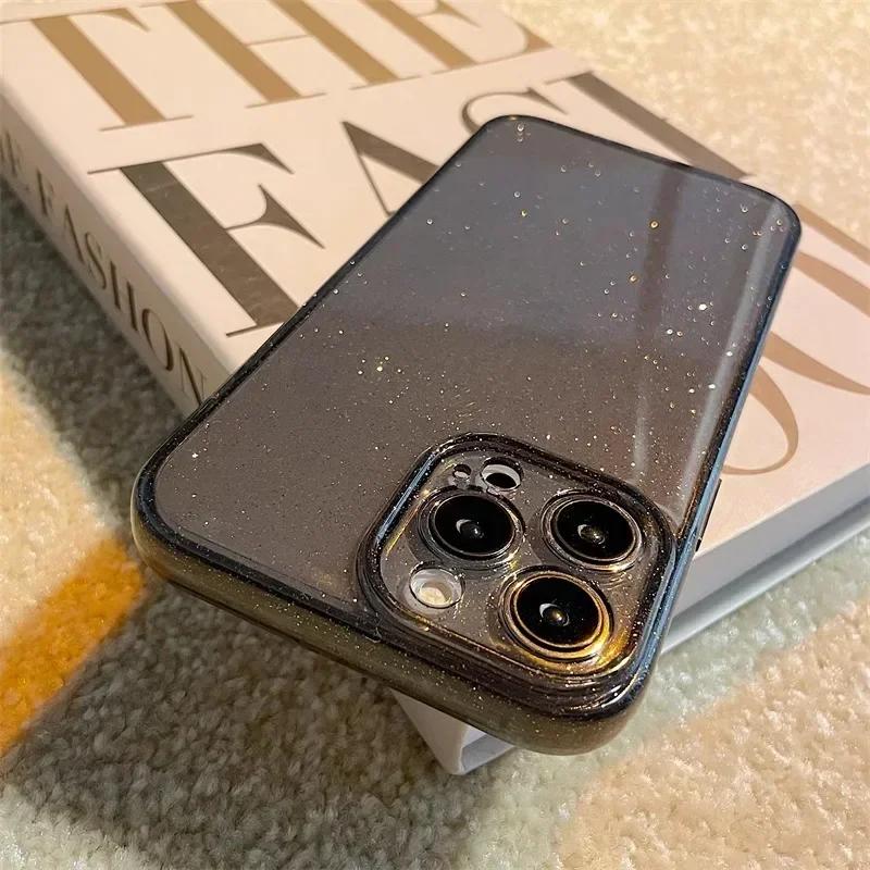 Новый роскошный блестящий прозрачный чехол для телефона iPhone 15 13 14 16 Pro Max Plus, ударопрочный прозрачный мягкий защитный чехол для линз