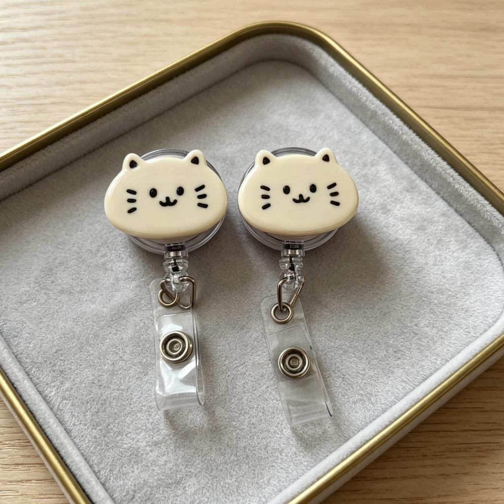 1/2 Piece Black and White Cat-Shaped Retractable Badge Holder, Anti-Loss Gadget for Nurses and Students, Can Be Stretched and Retracted